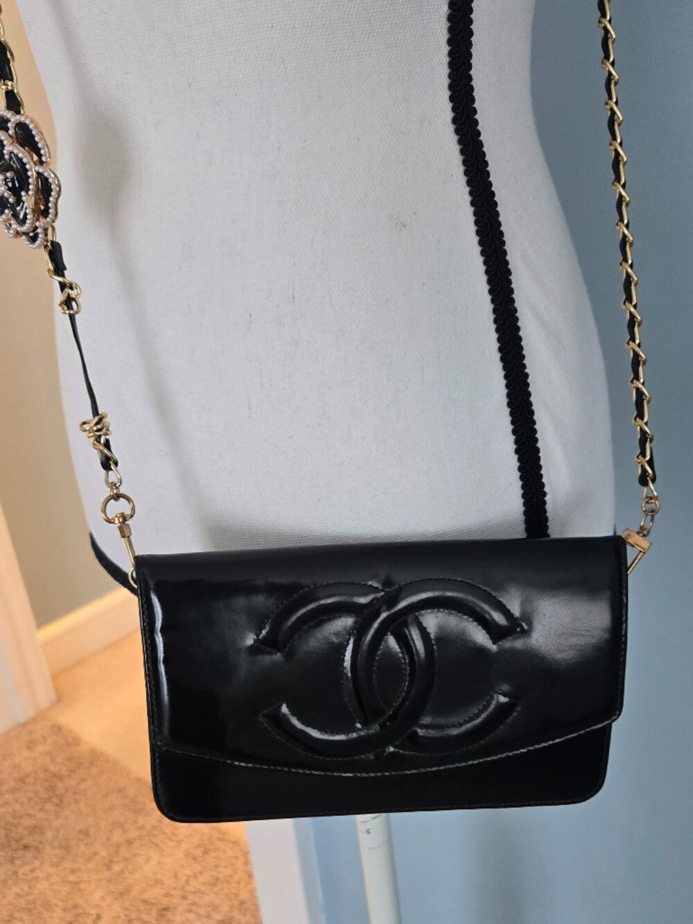 CHANEL Patent Lambskin Leather Timeless CC Wallet On Chain WOC,